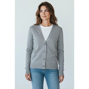LOFT Women's Grey Button‎ Front Cardigan Sweater Long Sleeve Size M